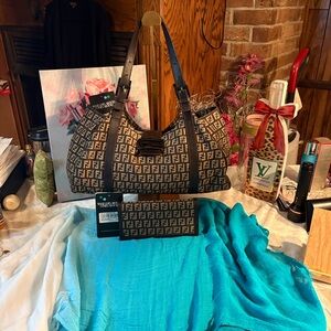 Fendi Zucchino Brown Tote Bag with Matching Wallet